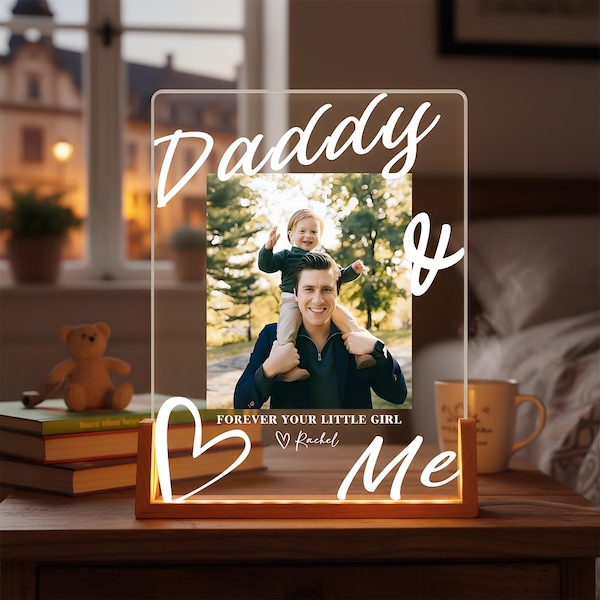 Custom Daddy & Me Photo LED Night Light, 'Forever Your Little Girl' Father's Day Gift Decor, Collage LED Light, Heartfelt Gift For Dad