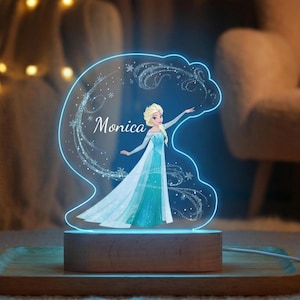 Custom Elsa (Frozen) 3D Illusion Night Light , Princess Themed Holiday Gift Decor, Best Gift For Kids, Bedroom Night Light, Frozen' Fan