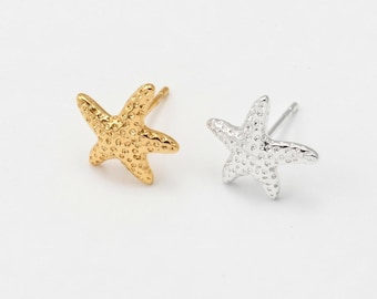 2PCS - Starfish Studs • Textured Sea Star Earring • Ocean Post • Real 14K Gold & Silver Plated [E1068]