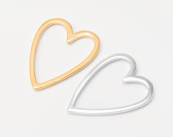 2PCS - Heart Frame Brass Pendants, Real 14K Gold & Rhodium Plated [P0484]