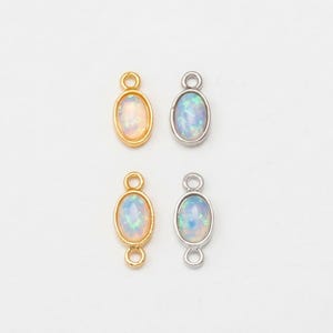 1PC - White Opal Connector • Oval Bezel Charm 1 or 2 Loops • Fire Opal Jewelry Finding [G0128-WHN]