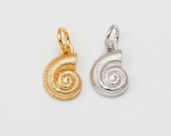2PCS - Seashell Charm • Nautilus Shell Pendant • Spiral Ocean Jewelry Finding • Real 14K Gold & Rhodium Plated [P2323]