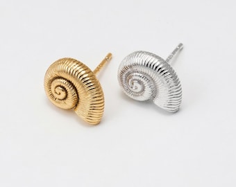 2PCS - Seashell Studs • Nautilus Shell Earring • Spiral Ocean Post • Real 14K Gold & Silver Plated [E1067]