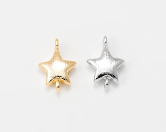 2PCS - Satin Celestial Link • Double Loop Charm • Jewelry Making Supply • Real 14K Gold & Rhodium Plated [C0199]