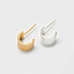 2PCS - Half Satin Hoop Earrings • Minimalist Horseshoe Studs • Geometric C Shape Jewelry Gift [E0798]