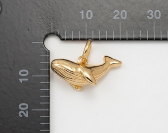 1PC - Whale Charm • Humpback Whale Pendant • Ocean Animal Jewelry • Real 14K Gold & Rhodium Plated [P2315]