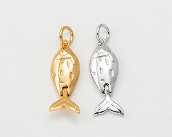 1PC - Articulated Fish • Movable Tail Pendant • Nautical Charm • Real 14K Gold & Rhodium Plated [P2320]