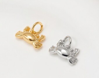 1PC - Crab Charm • Cute Sea Animal Pendant • Ocean Jewelry Finding • Real 14K Gold & Rhodium Plated [P2314]