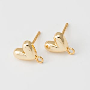 2 piezas - Pendientes de corazón de metal dorado, pendientes clásicos de corazón, pequeños pendientes de corazón, barra de plata de ley 925, chapado en oro auténtico de 14 quilates [E0151-PG]
