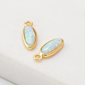 1PC - Sky Blue Opal Pendant, Opal Oval Dainty Charms, Dangle Minimalist Opal Charm, Real 14K Gold Plated [G0264-PGSK]