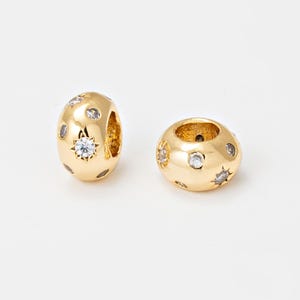 1 st - Star Cubic Pave rund rondell, mini runda distanspärlor, runda distanspärlor, äkta 14k guld och rodiumplätering [RD0004]