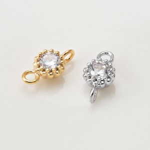 2 piezas - Conector de corona de circonita cúbica diminuta • Eslabón solitario chapado en oro de 14 quilates y rodio • Accesorio delicado para pulsera [C0310-CR]