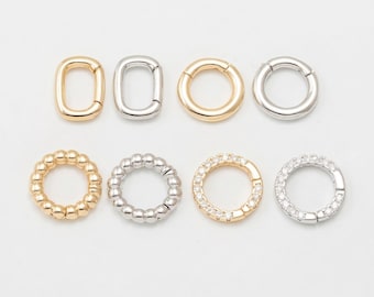 1PC - Spring Gate Ring • Push Clip Clasp • Charm Holder Carabiner • 14K Gold & Rhodium Tone [LT0093]