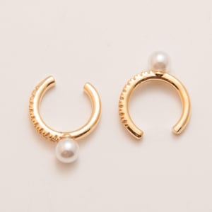 2PCS - 4mm Pearl Cubic Ear Cuff, Dainty Ear Cuff, Hoop Ear Cuff, Pearl Ear Cuffs, Real 14K Gold Plated [E0646-PG]
