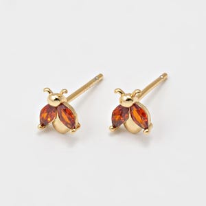 2PCS - Ladybug Post Earrings, Animal Earrings, Insect Stud Earring, Real 14K Gold Plated [E0637-PG]