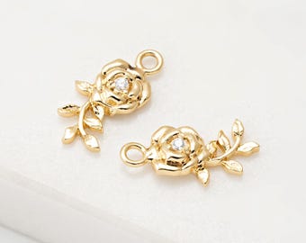 18K Gold Rose Flower Charm, Dainty Rose Charm, Rose Flower Charm