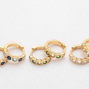 2PCS - Gold Cubic One Touch Hoop, Clear One Touch Earrings, CZ Huggie Hoops, Real 14K Gold Plated [E0612-PG]