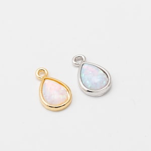 1PC - White Opal Pendant, Baguette Pendant, Opal Oval Dangle Charm, Dainty pendants, Opal Charm, Real 14K Gold & Rhodium Plated [G0266]