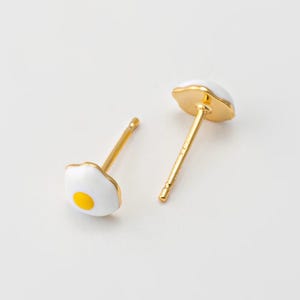 2PCS - Tiny Sunny Side Up Egg Stud Earrings, Mini Fried egg Enamel Post Earrings, 925 Sterling silver stick, Real 14K Gold Plated [E0887-PG]