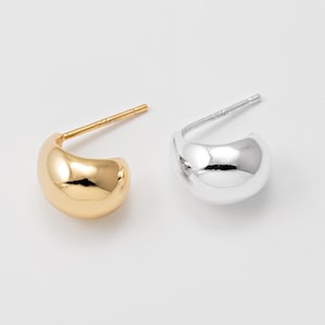 2PCS - Tiny Gold Chunky Stud Hoop Earrings, Dome Drop Post Earrings, Thick Gold Hoop Stud Earrings, Real 14K Gold & Silver Plated [E0813]