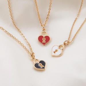 4PCS - Gold Epoxy Heart Lock, Red, White,Black Heart padlock Brass Pendant, jewelry Making, Real 14K Gold Plated [P0414-PG]