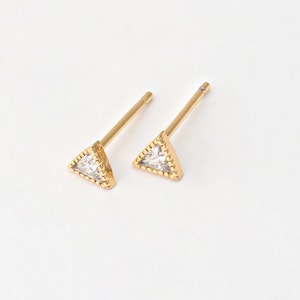 2PCS - Tiny Triangle Crystal Zircon Stud Earrings, Mini Post Earrings, Minimalist Jewelry, Real 14K Gold Plated [E0865-PG]