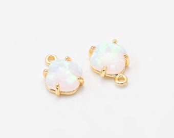 1 st - 6 mm kleine vierkante witte opaal bedel (groot), druppelvormige hanger, opaal hanger, sierlijke bedel, echt 14 kt verguld [G0260L-PGWH]