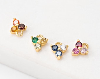 2PCS - Mini Tri-Dot Charms, Multi Color CZ Dangle Pendant, Family Style Jewelry Charm, Minimalist Jewelry, Real 14K Gold Plated [P2193-PG]
