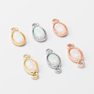 1PC - White Opal Pendant, Opal Oval Charms, 1 or 2 Loop Gold Bezel Pendant, Real 14K Gold / Rhodium / Rose Gold Plated  [G0128-WH]