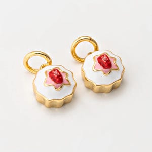 1PC - Mini Cup Cake Charm, Bakery Cooking Dangle Pendants, Pink Enamel Food Charms, Necklace Jewelry Making, Real 14K Gold Plated [P1986-PG]