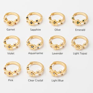 2PCS - Daisy Flower CZ Hoop Earrings, Huggie Hoops in 10 Colors, Piercing or Gift, Real 14K Gold Plated [E0876-PG]