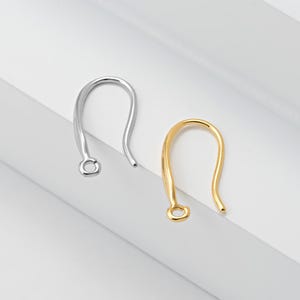 4 piezas - Ganchos curvos para orejas, suministros para manualidades de joyería, componente de latón para aretes, chapado en oro auténtico de 14 quilates y rodio [H0112]