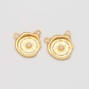 1PC - Opal Wax seal Coin Pendant, Opal CZ Vintage Necklace Charm, Dainty Necklace Pendant, Real 14K Gold Plated [TT0191-PG]