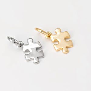 2 peças - Pingentes de peça de quebra-cabeça, mini pingente para confecção de colares ou pulseiras, presente para casais, banhados a ouro 14K e ródio [P2062]