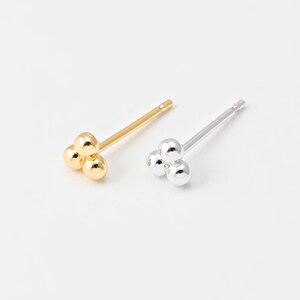 2PCS - Triple Ball Dot Post Earrings, Tri Gold Ball Minimalist Stud Earrings, Gift for Her, Real 14K Gold & Silver Plated [E0398]