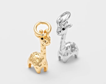 2PCS - Giraffe Animal Charm, 3D Cute Pendant for Bracelet or Necklace, DIY Jewelry Supplies, Real 14K Gold & Rhodium Plated [P2242]