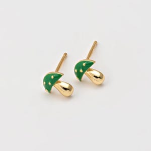 2PCS- Tiny Mushroom Stud Earrings, Mini Mushroom Post Earring, Enamel Vegetable Minimalist Jewelry Earrings, Real 14K Gold Plated [E0818-PG]
