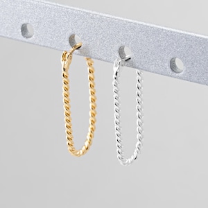 2PCS - Long Square Huggie Hoop Earrings, Thin Twisted Style Rectangle Earrings, Minimalist Jewelry, Real 14K Gold & Silver Plated [E0150]