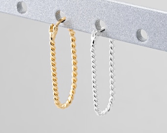 2PCS - Long Square Huggie Hoop Earrings, Thin Twisted Style Rectangle Earrings, Minimalist Jewelry, Real 14K Gold & Silver Plated [E0150]
