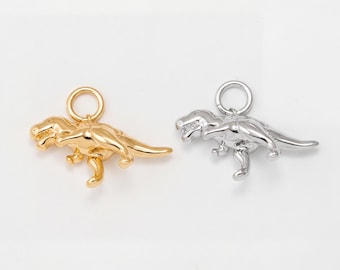 1PC - T-Rex Charm • 3D Dinosaur Pendant • Cute Animal Jewelry • Real 14K Gold & Rhodium Plated [P2313]
