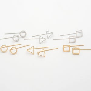 2PCS - Round, Square, Triangle Shape Hook Earrings, Round Hook, Geometric Earrings Wire, 14K Gold & Rhodium Plated [H0064]