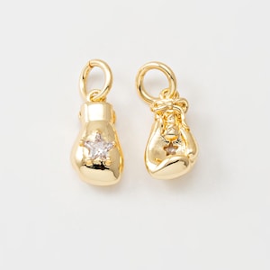 1PC - Boxing Glove Charms, Mini Sports Pendant for Necklace or Bracelet Jewelry Making, Real 14K Gold & Rhodium Plated [P2186]