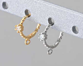 2 pezzi - orecchini a cerchio con zirconi cubici da 2,5 mm con un tocco, orecchini a cerchio rotondi spessi, orecchini per gioielli, vero oro 14K e placcato in rodio [E1000]