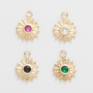 2PCS - CZ Sunburst charms, tiny cubic pendants, sun ray charm, 14K Gold Plated [TT0148-NPG]