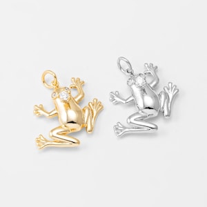 2PCS - Frog Dangle Charms, Frog Necklace Pendant, Animal Jewelry Making, Real 14K Gold & Rhodium Plated [P0693]