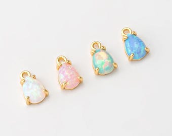 1PC - Tiny Teardrop White Opal 4x6mm Charm, Teardrop pendant, Opal pendant, Dainty charm,opal jewelry, Real 14K Gold Plated [G0258-PG]