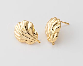 2PCS - Sea Shell Post Earring, Sea Shell Stud Earrings, Making Craft Supplies, Real 14K Gold Plated [E0489-PG]