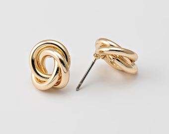 2 STÜCK - Chunky Knoten Ohrstecker, Gold Twisted Love Knot Design, Chirurgenstahl Pin für DIY Schmuck, echt 14K vergoldet [MS0094-PG]