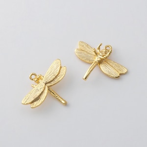 2PCS - Gold Dragonfly Charms, Dragonfly Bug Pendants, Dragonfly Reptile Pendant, Jewelry Making, Real 14K Gold Plated [P1501-PG]
