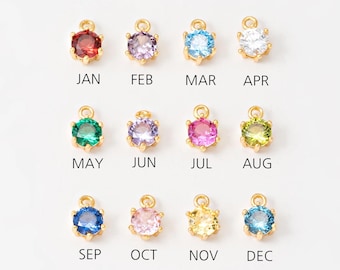 2PCS - 4.25mm CZ Birthstone Charm, Round Cubic Birthstone Pendant, Personalized Jewelry Making, Real 14K Gold Plated [P2163-PG]